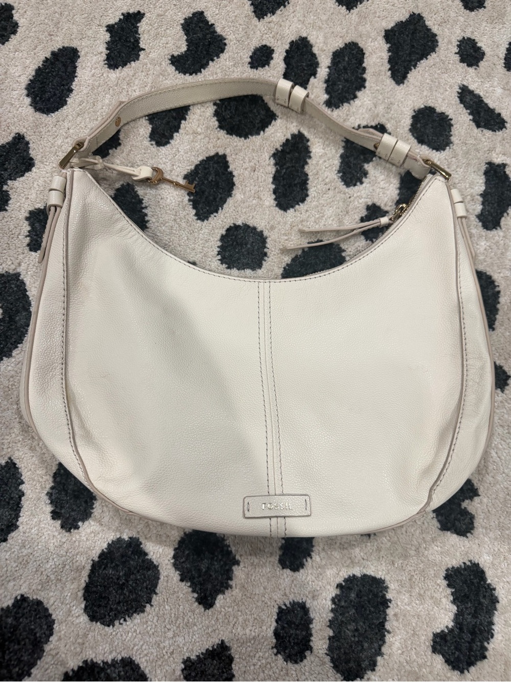 Fossil Cream Leather Shoulder Hobo Bag